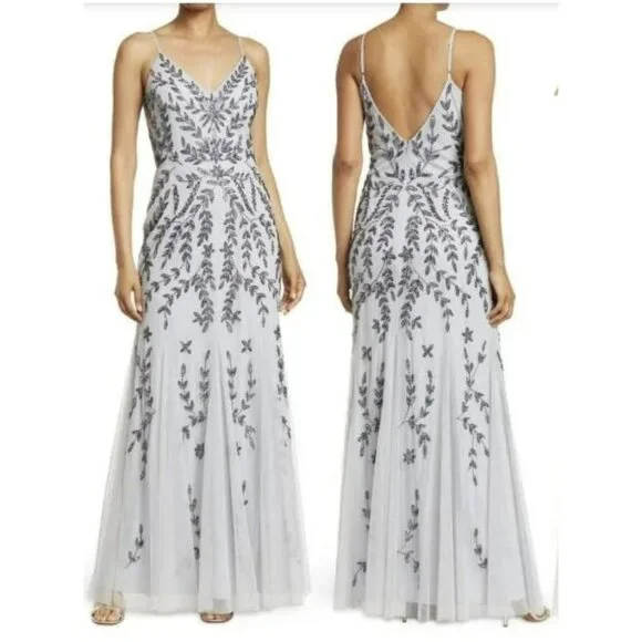 MARINA Dresses Marina 249 Beaded Mesh Sequins Long Formal Gown